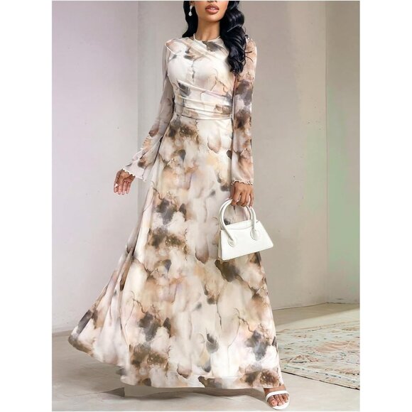 Women's Mesh Maxi Dress Fall Formal Boho Wedding Party Cocktail Tie Dye - Picture 2 of 5